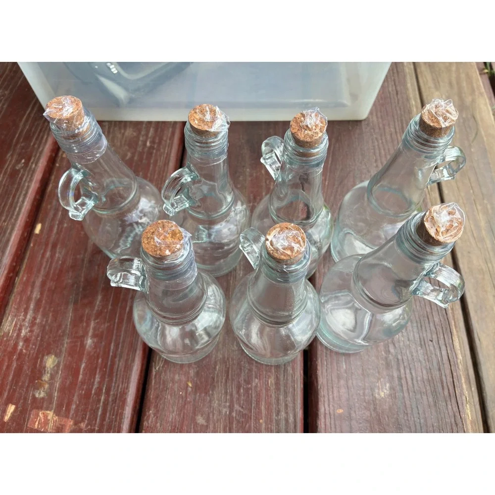 Hobby lobby Glass Cruets Set of 7 OS Clear Like New Mini Bottles Cork Stopper